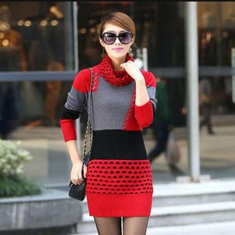 Fashion Women Winter Dress Turtleneck Long Sleeve Knitted Sweater Dress Slim Dress Women Sweaters Pullovers SS206
