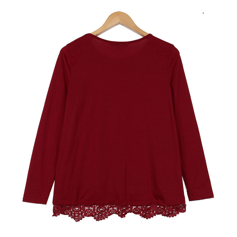 Online discount shop Australia - Blouse  Fashion Women Long Sleeve O-Neck Casual Tops Sexy Lace Crochet Shirts Plus Size