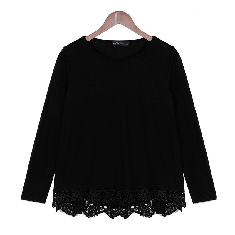 Online discount shop Australia - Blouse  Fashion Women Long Sleeve O-Neck Casual Tops Sexy Lace Crochet Shirts Plus Size