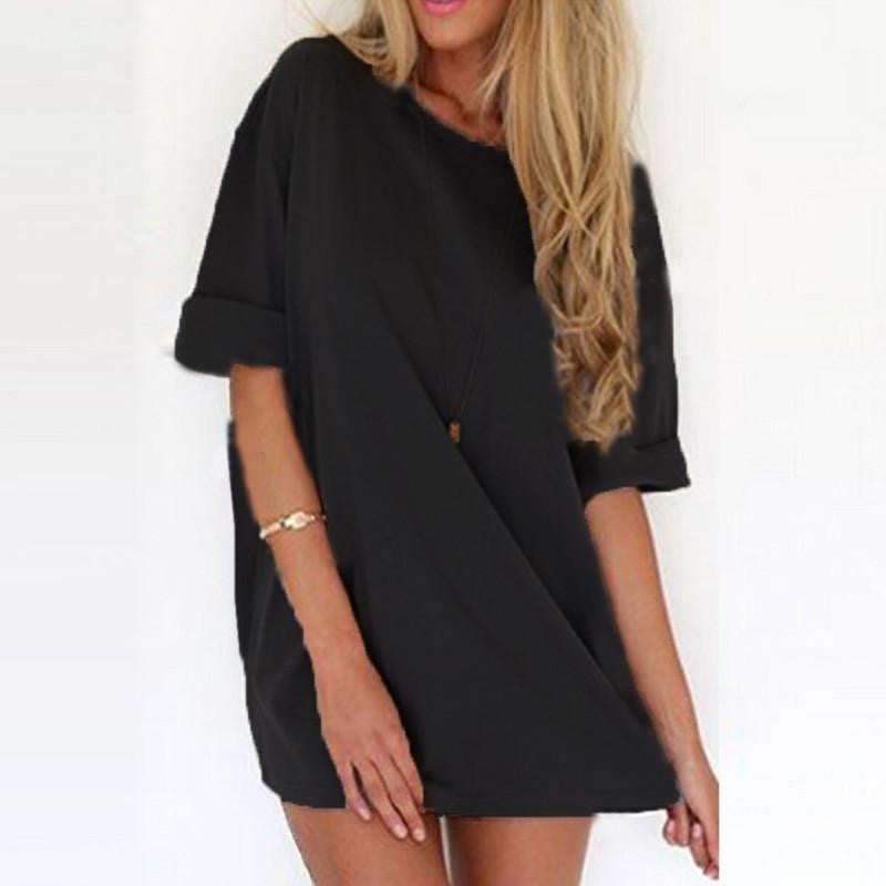 Women Dress Casual Loose Ladies Short Sleeve Solid Mini Dresses Vestidos Plus Size S-4XL