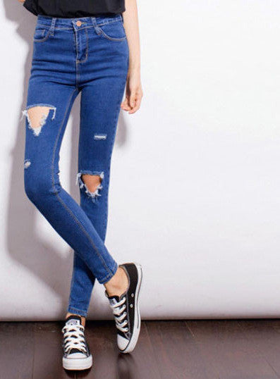 Online discount shop Australia - Fashion Casual Women Brand Vintage High Waist Skinny Denim Jeans Slim Ripped Pencil Jeans Hole Pants Female Sexy Girls Trousers