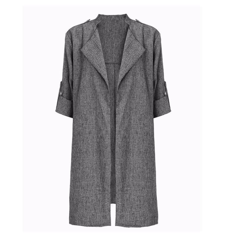 Women Slim Thin Outerwear Casual Lapel Windbreaker Cape CoatStyle Linen Cardigan Jacket US Plus Size S-7XL