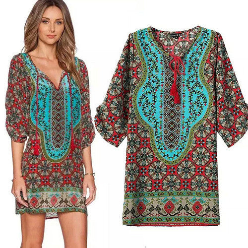 Online discount shop Australia - Floral Print Chiffon Spain Dress Of Color Three Quarter Women Summer Beach Dresses Printed Womens Tunic Top Tunique Femme