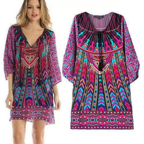 Online discount shop Australia - Floral Print Chiffon Spain Dress Of Color Three Quarter Women Summer Beach Dresses Printed Womens Tunic Top Tunique Femme