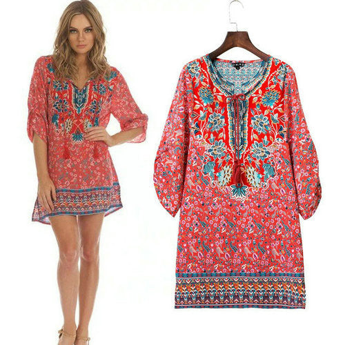 Online discount shop Australia - Floral Print Chiffon Spain Dress Of Color Three Quarter Women Summer Beach Dresses Printed Womens Tunic Top Tunique Femme