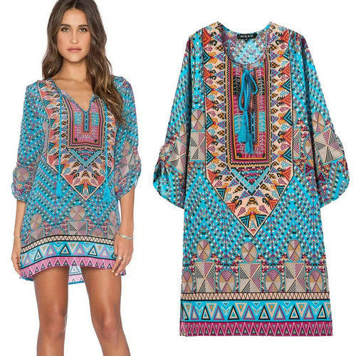 Online discount shop Australia - Floral Print Chiffon Spain Dress Of Color Three Quarter Women Summer Beach Dresses Printed Womens Tunic Top Tunique Femme