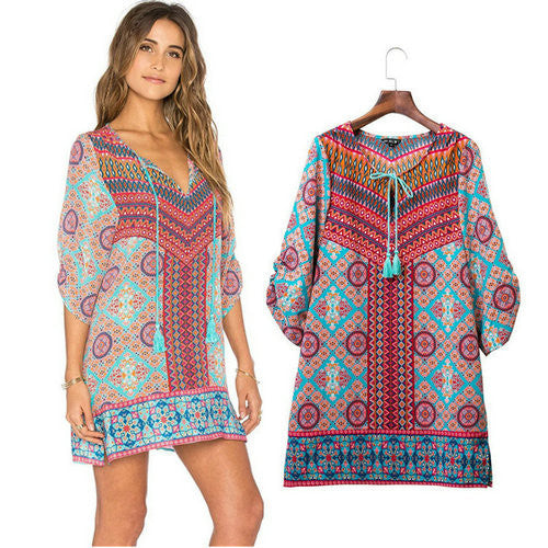 Online discount shop Australia - Floral Print Chiffon Spain Dress Of Color Three Quarter Women Summer Beach Dresses Printed Womens Tunic Top Tunique Femme