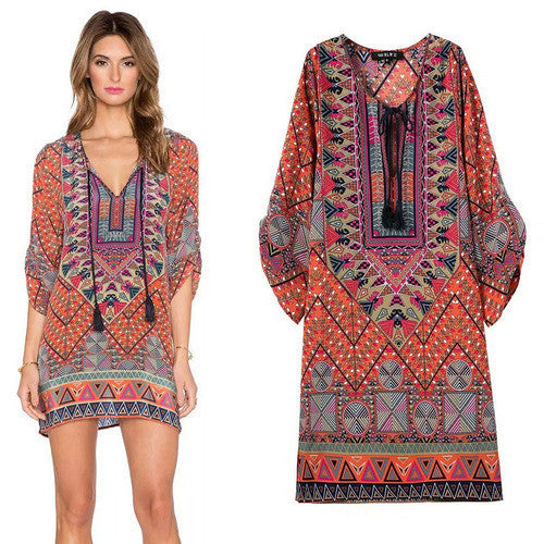 Online discount shop Australia - Floral Print Chiffon Spain Dress Of Color Three Quarter Women Summer Beach Dresses Printed Womens Tunic Top Tunique Femme