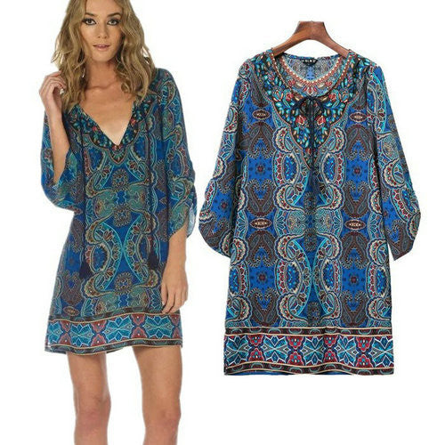 Online discount shop Australia - Floral Print Chiffon Spain Dress Of Color Three Quarter Women Summer Beach Dresses Printed Womens Tunic Top Tunique Femme