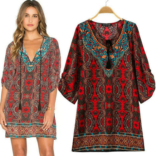 Online discount shop Australia - Floral Print Chiffon Spain Dress Of Color Three Quarter Women Summer Beach Dresses Printed Womens Tunic Top Tunique Femme