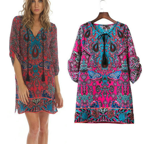 Online discount shop Australia - Floral Print Chiffon Spain Dress Of Color Three Quarter Women Summer Beach Dresses Printed Womens Tunic Top Tunique Femme