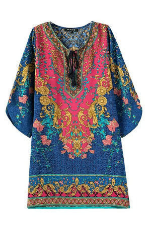 Online discount shop Australia - Floral Print Chiffon Spain Dress Of Color Three Quarter Women Summer Beach Dresses Printed Womens Tunic Top Tunique Femme