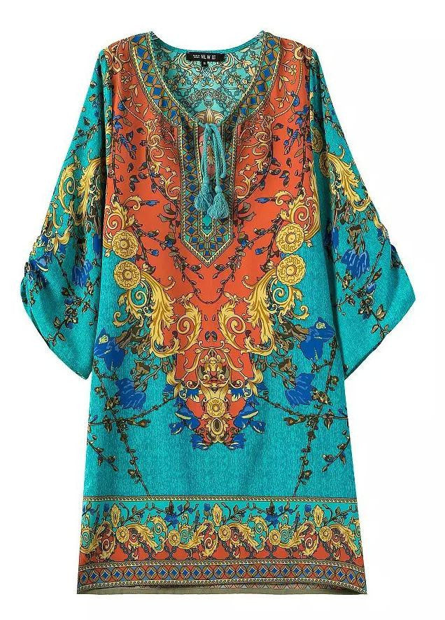 Online discount shop Australia - Floral Print Chiffon Spain Dress Of Color Three Quarter Women Summer Beach Dresses Printed Womens Tunic Top Tunique Femme