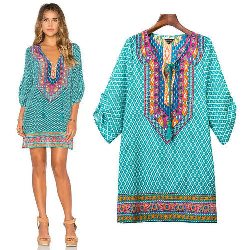 Online discount shop Australia - Floral Print Chiffon Spain Dress Of Color Three Quarter Women Summer Beach Dresses Printed Womens Tunic Top Tunique Femme