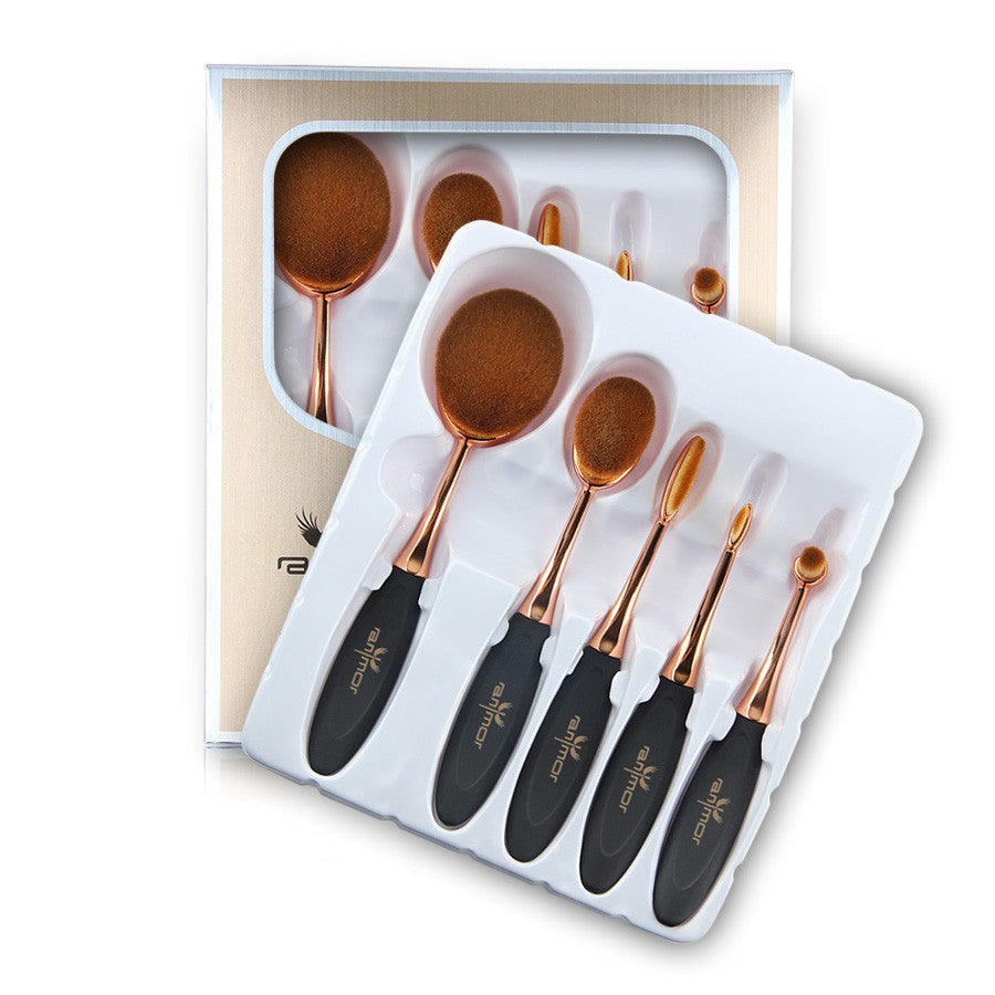 Online discount shop Australia - 5PCS Rose Gold Oval Make Up Brushes MULTIPURPOSE Makeup Brush Set Professional Makeup Brush Foundation Powder Brush Kit in BOX
