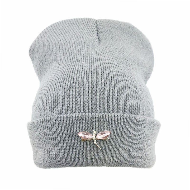 Dragonfly Crystal Accessory Beanie Hat For Women, Hip Hop Cute Hats Winter Caps Female Beanies bonnet - CelebritystyleFashion.com.au online clothing shop australia
