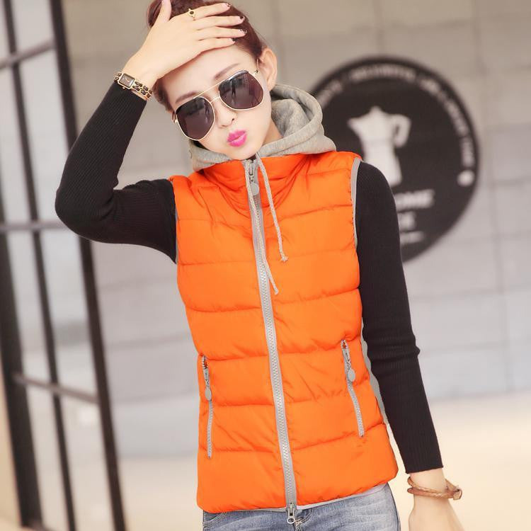 women cotton vest Hooded warm down coat women Vests jacket Sleeveless Casual suit vest