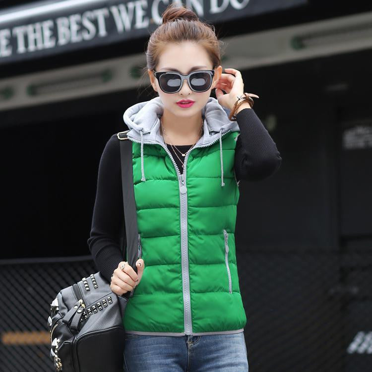 women cotton vest Hooded warm down coat women Vests jacket Sleeveless Casual suit vest
