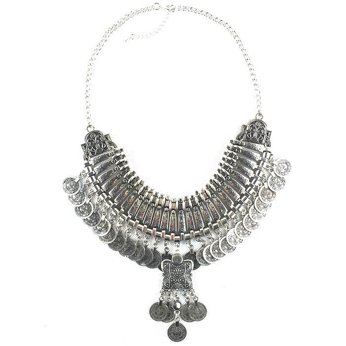 Online discount shop Australia - Collar Coin Necklace & Pendant Vintage Crystal Maxi Choker Statement Silver Collier female Big Fashion Women Jewellery