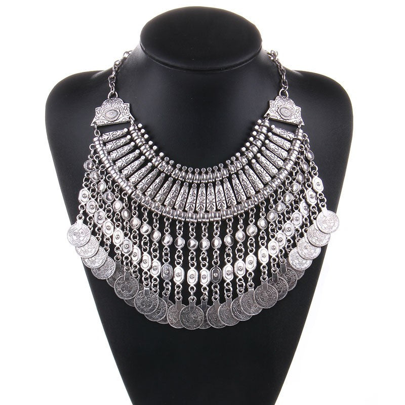Online discount shop Australia - Collar Coin Necklace & Pendant Vintage Crystal Maxi Choker Statement Silver Collier female Big Fashion Women Jewellery