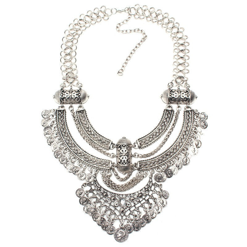 Online discount shop Australia - Collar Coin Necklace & Pendant Vintage Crystal Maxi Choker Statement Silver Collier female Big Fashion Women Jewellery