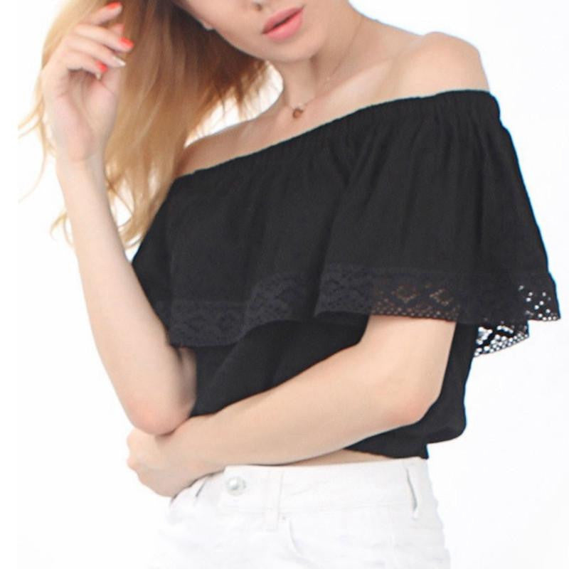 Style Womens Boho Blouse Women Lace Patchwork Casual Off Shoulder Solid Shirts Slash Neck Tops Plus Size