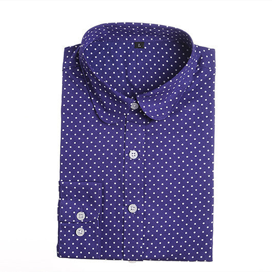Plus Size Polka Dot Cotton Women Blouses Shirts Long Sleeve Women Shirts Turn Down Collar Cotton Casual Shirt Women Tops