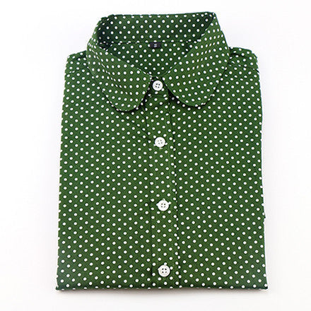 Plus Size Polka Dot Cotton Women Blouses Shirts Long Sleeve Women Shirts Turn Down Collar Cotton Casual Shirt Women Tops
