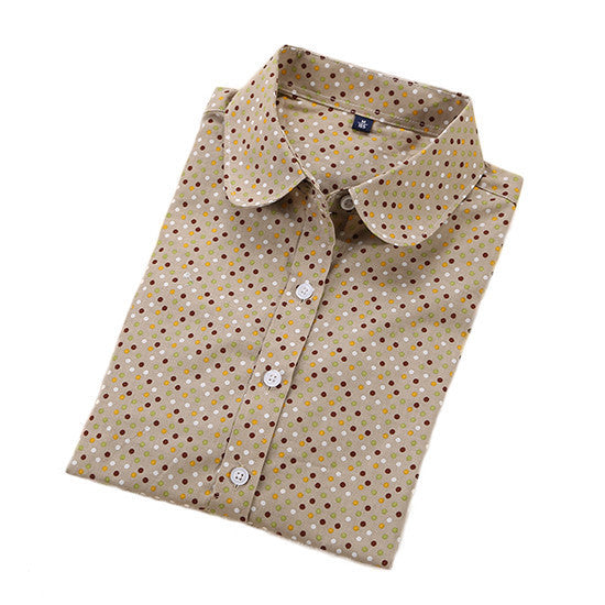Plus Size Polka Dot Cotton Women Blouses Shirts Long Sleeve Women Shirts Turn Down Collar Cotton Casual Shirt Women Tops