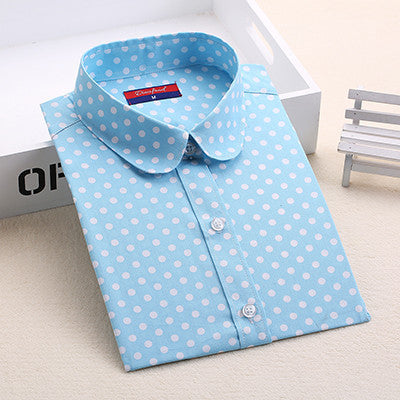 Plus Size Polka Dot Cotton Women Blouses Shirts Long Sleeve Women Shirts Turn Down Collar Cotton Casual Shirt Women Tops