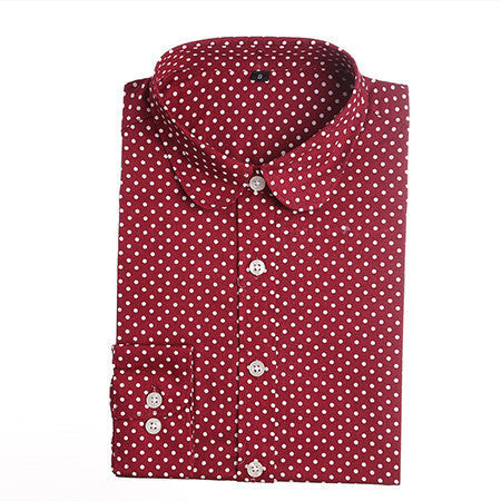 Plus Size Polka Dot Cotton Women Blouses Shirts Long Sleeve Women Shirts Turn Down Collar Cotton Casual Shirt Women Tops