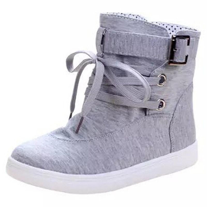 Women's Ankle Boots Charming Flats With Buckle Lace-Up Design Cute Solid Fashion Canvas Martin Boots XWX1524