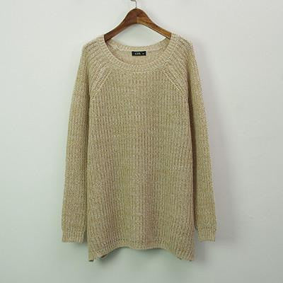 Women Mixed Color Wool Plus Size Oversized Loose Knitted Pullover Jumper Sweater O-Neck Long Sleeve Fashion Dress