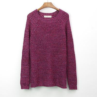 Women Mixed Color Wool Plus Size Oversized Loose Knitted Pullover Jumper Sweater O-Neck Long Sleeve Fashion Dress