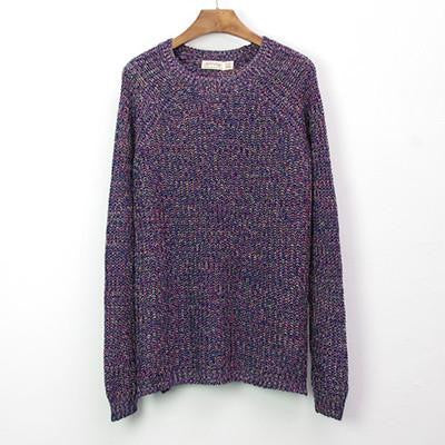 Women Mixed Color Wool Plus Size Oversized Loose Knitted Pullover Jumper Sweater O-Neck Long Sleeve Fashion Dress