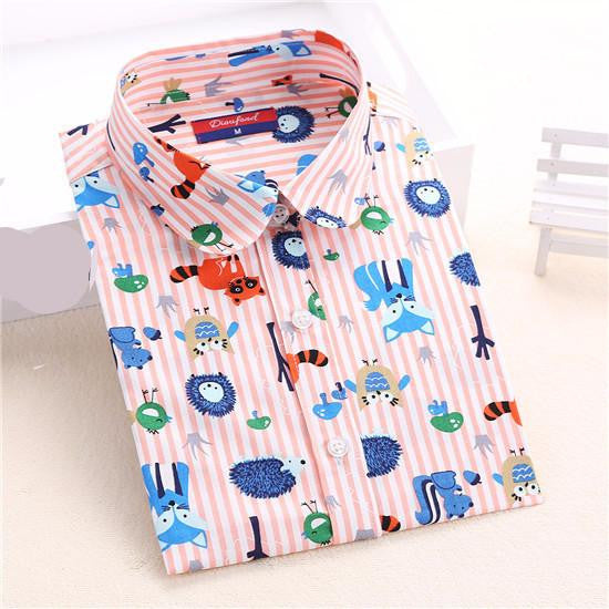 Shirt Women Animal Cotton Blouse Fashion Long Sleeve Ladies Tops Floral Print Paisley Women Blouses Casual