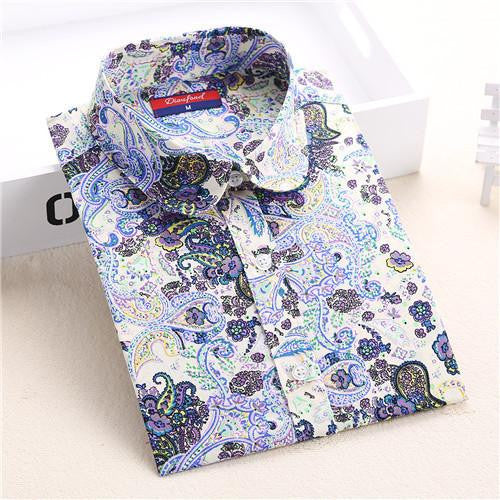 Shirt Women Animal Cotton Blouse Fashion Long Sleeve Ladies Tops Floral Print Paisley Women Blouses Casual