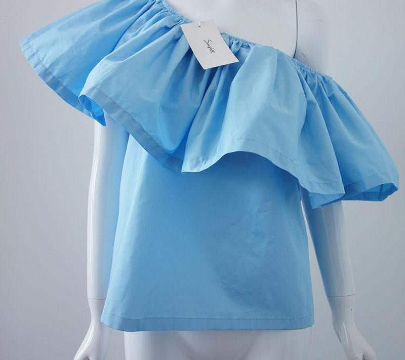 slash neck ruffles women tops tees Off shoulder beach style tops Women blouses shirt party tube top