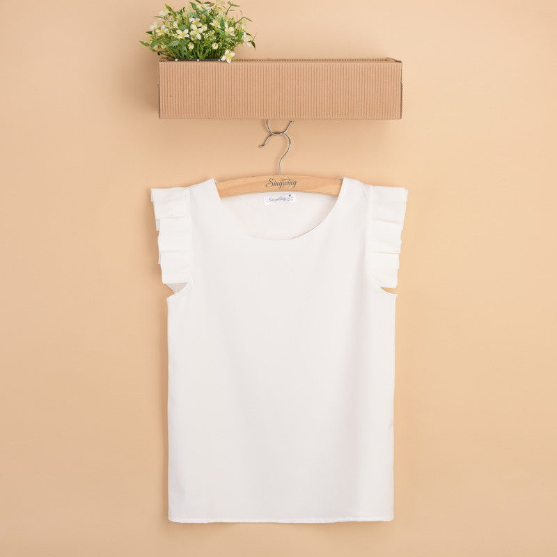 Online discount shop Australia - Fashion Women Blouse O-Neck Butterfly Sleeve Solid Shirt Elegant Leisure Chiffon Blouses