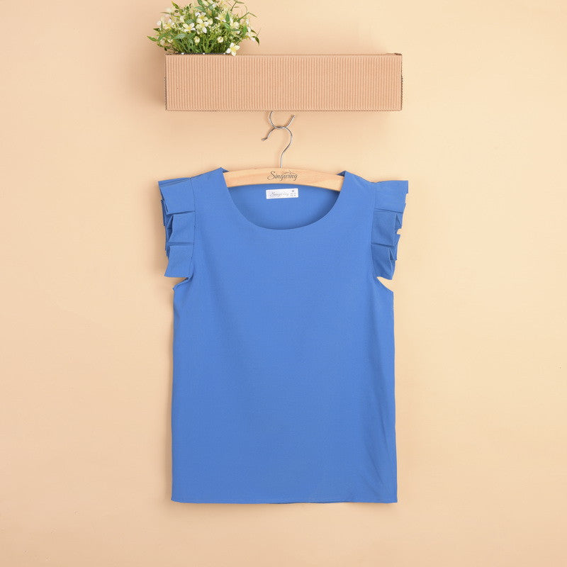 Online discount shop Australia - Fashion Women Blouse O-Neck Butterfly Sleeve Solid Shirt Elegant Leisure Chiffon Blouses