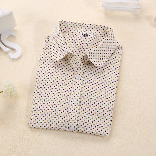 Brand Polka Dot Shirt Women Long Sleeve Blouse Cotton Plus Size Ladies Tops Turn-Down Collar Women Blouses
