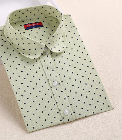 Brand Polka Dot Shirt Women Long Sleeve Blouse Cotton Plus Size Ladies Tops Turn-Down Collar Women Blouses