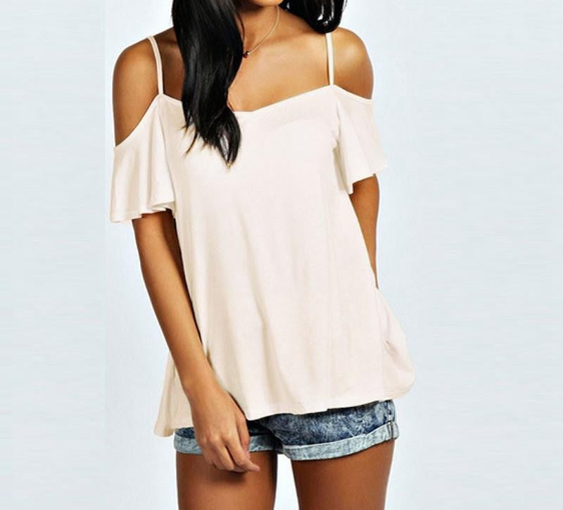 Off Shoulder T-Shirt Style Women Slash Neck Short Sleeve Casual Solid Stretch Tops Tee Plus Size S-XXL