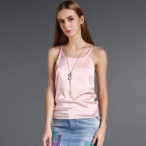 Silk Halter Top Women Camisole Style Sleeveless Vest Slim White Crop Top Women