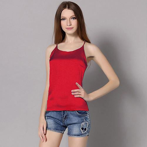 Silk Halter Top Women Camisole Style Sleeveless Vest Slim White Crop Top Women