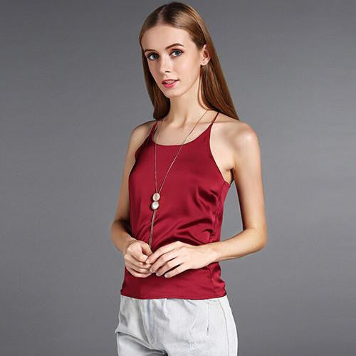 Silk Halter Top Women Camisole Style Sleeveless Vest Slim White Crop Top Women