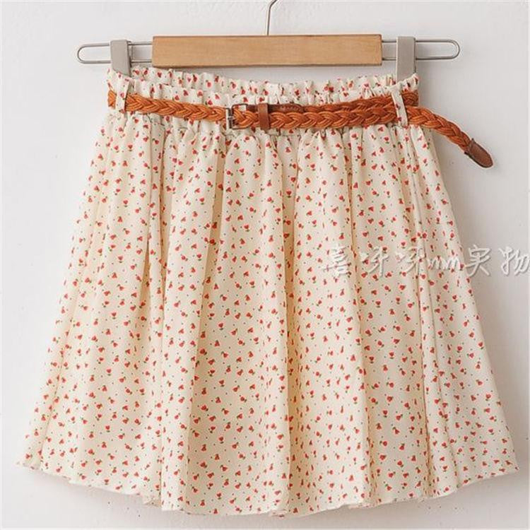 Women Skirt Casual Above Knee Mini Short Chiffon Skirt Interlining