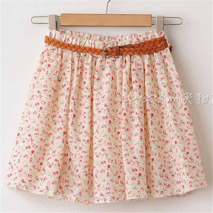 Women Skirt Casual Above Knee Mini Short Chiffon Skirt Interlining