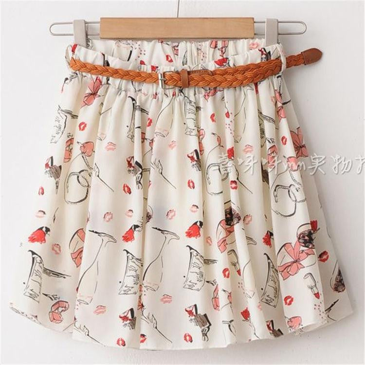 Women Skirt Casual Above Knee Mini Short Chiffon Skirt Interlining