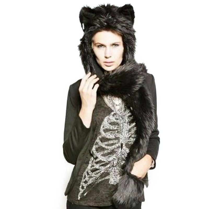 Warm Animal Fur Hat Scarf Fluffy Plush Cap Ear Hood Shawl Glove Unisex DM#6